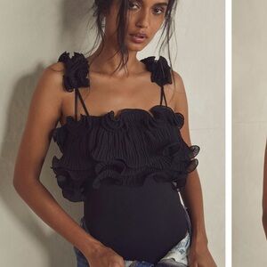 Free People Black Ruffle Bodysuit
